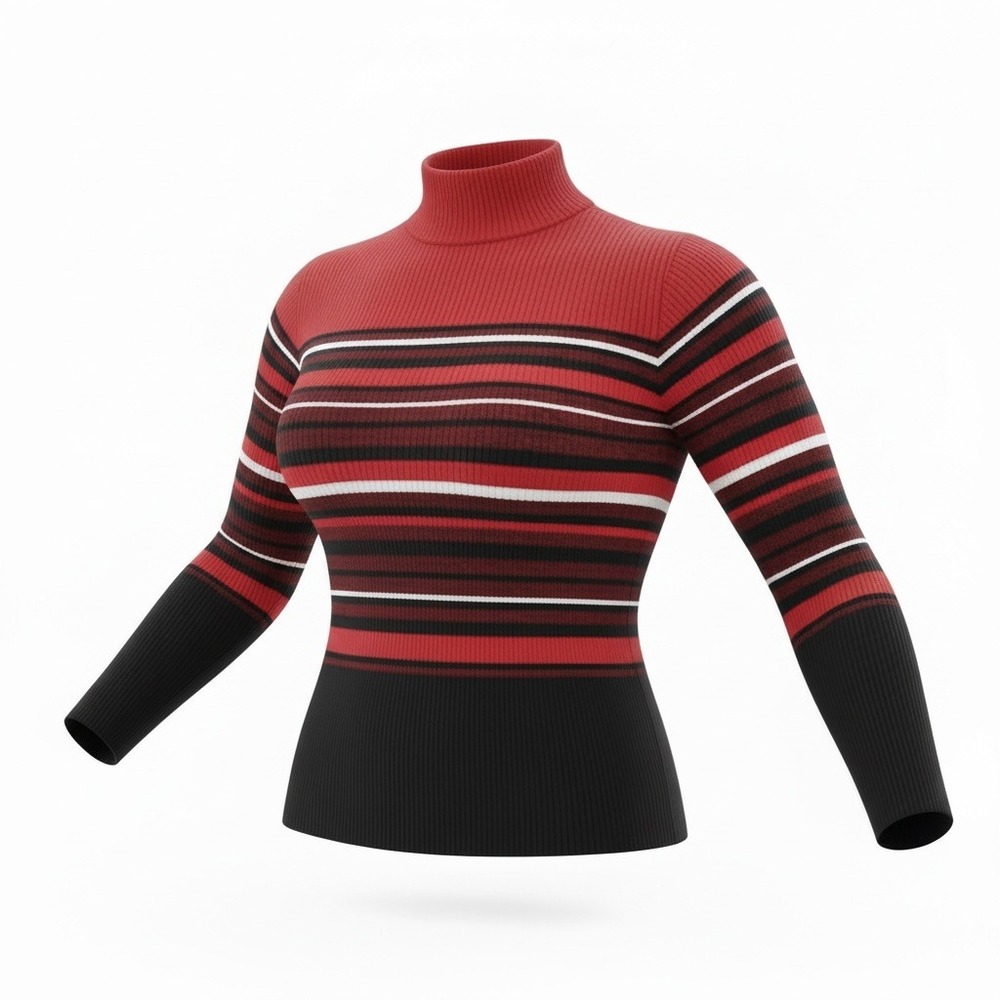 Karen Scott Womens XL Red Black Striped Mock Neck 100% Cotton Ribbed Sweater